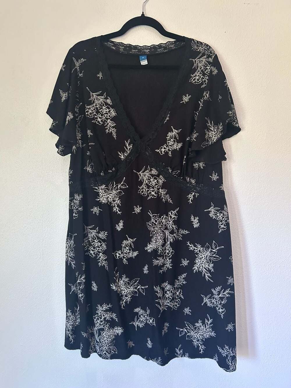 Old Navy Women's Floral Print Fit & Flare Crepe Lace-Trim Dress 2X